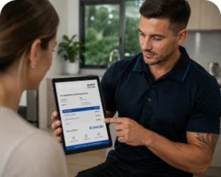 Plumber explaining a service estimate in Killara