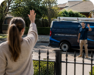 Customer waving goodbye to a Killara Blocked Drains plumber